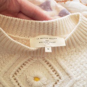 Sezane white sweater with colorful flowers